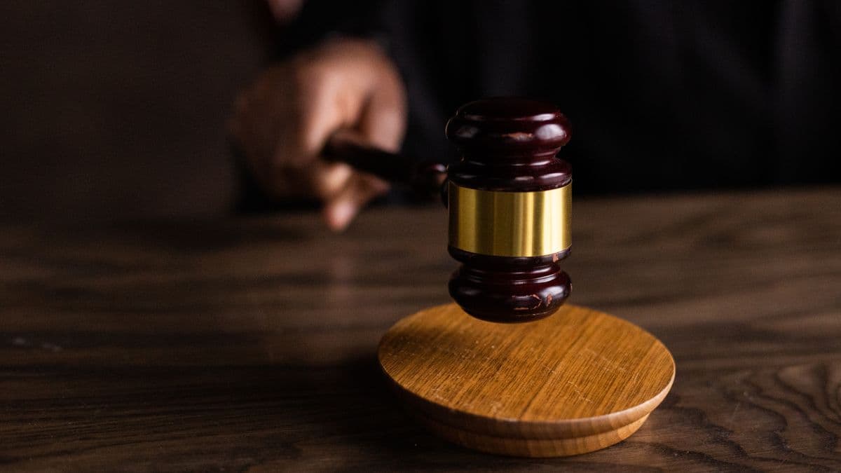A judge's gavel on a wooden sound block